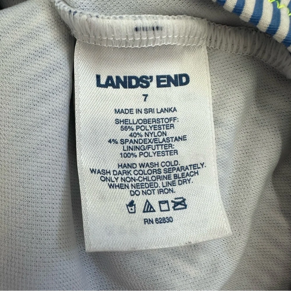 Lands’ End One Piece‎ Swimsuit Blue White Stripe Bow Size 7